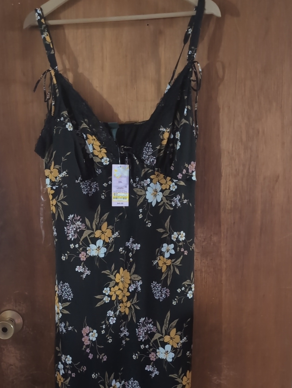 Floral Black Maxi Slip Dress with Yellow & White Blooms